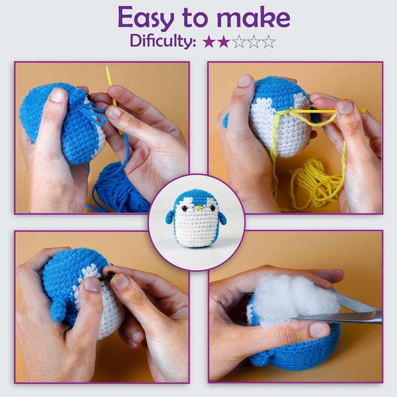 AURA Learn to Crochet Kit for Beginners Kids and Adults, Premium 4 Animal Pattern Beginner Crochet Kits with Easy Tube Yarn & Step-by-Step Video Tutorials (Forest Friends–Standard Size) - Image 3